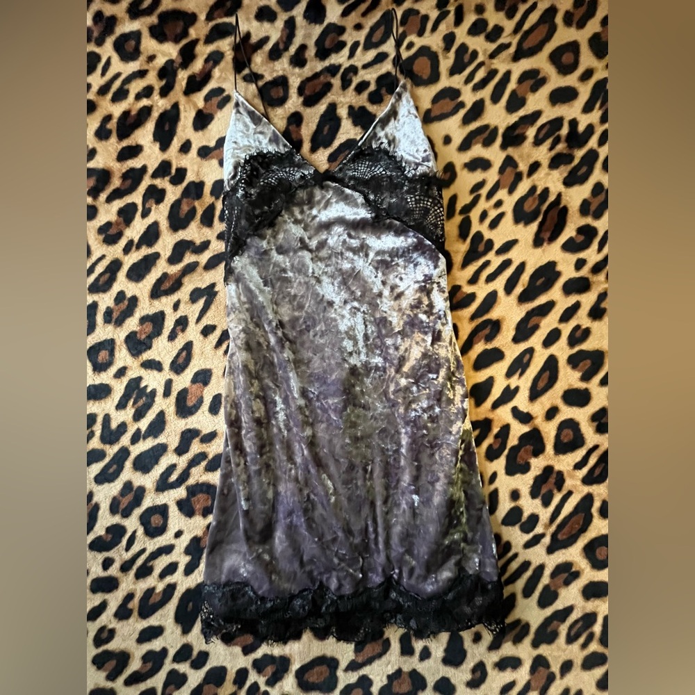 Topshop Black and Gray Velvet Mini Slip Dress NWOT 2